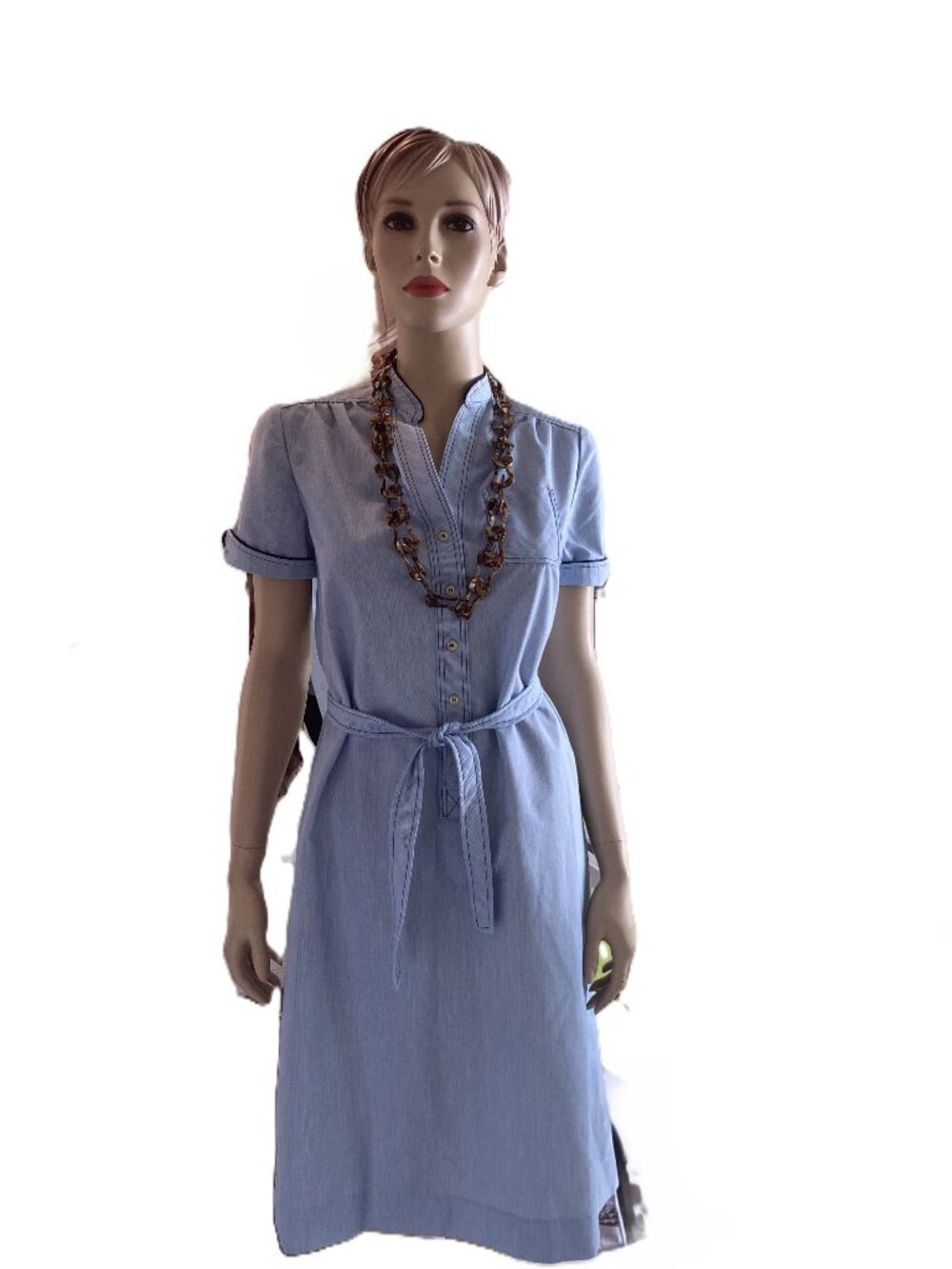 VTG Schaefer Sport Petites Chambray Shirt Dress Blue Denim Midi Belted Retro 8P